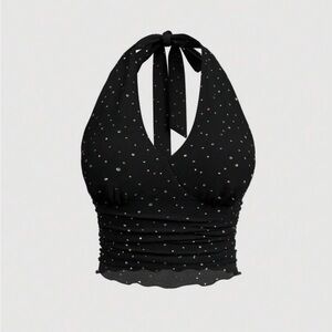 SHEIN Black Halter Top with Glitter Details